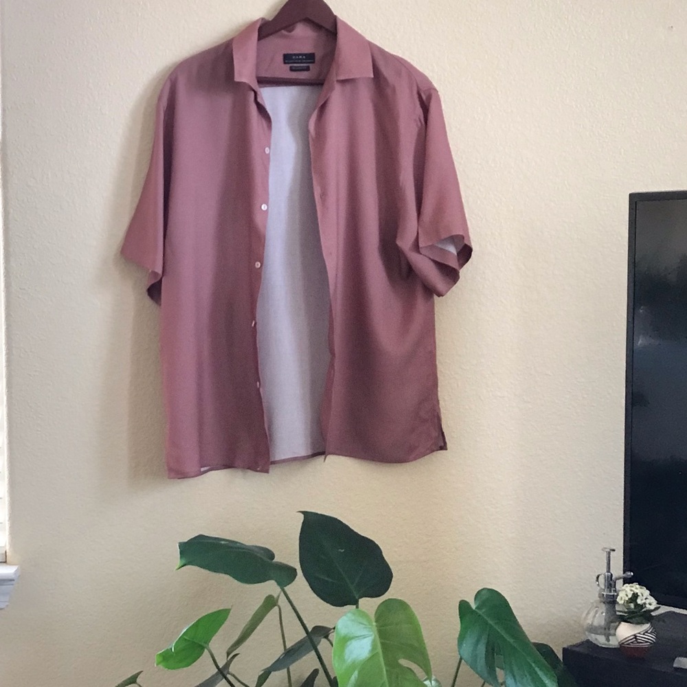 Zara Salmon Satin Relaxed fit button up
